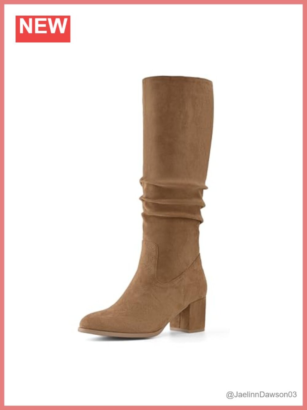 Knee High Boots Chunky Heel Pointed Toe Suede Slouch Winter Side Zip